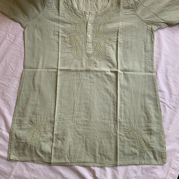 Tunic Kurta Woman’s Top Long Sleeve Hand Embroidered 100% Cotton Paisley Design - Picture 3 of 8